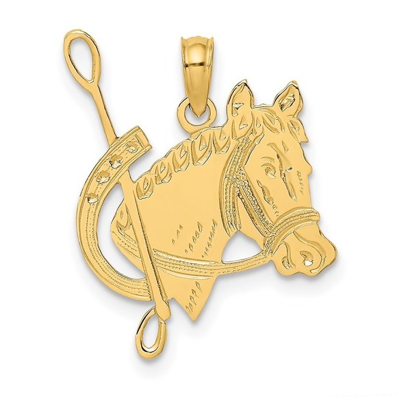 14k Yellow Gold Textured Equestrian Horse Head and Shoe...